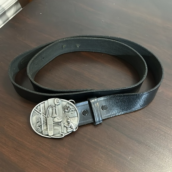Vintage Siskyou Telephone Lineman Pewter Belt Buckle and Bechmark Black Belt - Picture 12 of 13